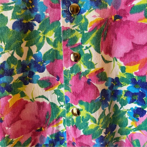 Vintage 90s Action West Floral Denim Jacket Women’s Mediun Cottagecore - Picture 3 of 12